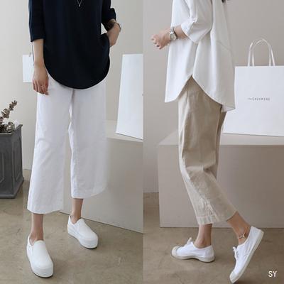 2022春夏新款九分褲亞麻寬褲女寬鬆棉棉麻褲休閒褲高腰大尺碼女褲