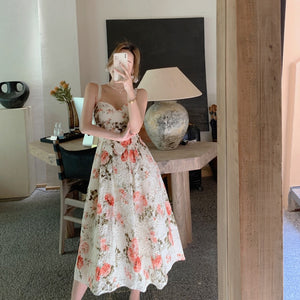 法式復古宮廷風碎花洋裝女春夏印花吊帶裙年公主裙
