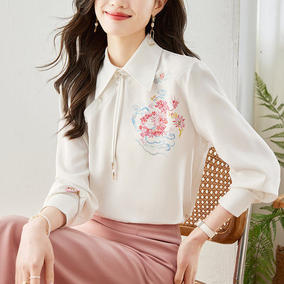 新中式復古提花襯衫女春季時尚高級感百搭顯瘦國風上衣