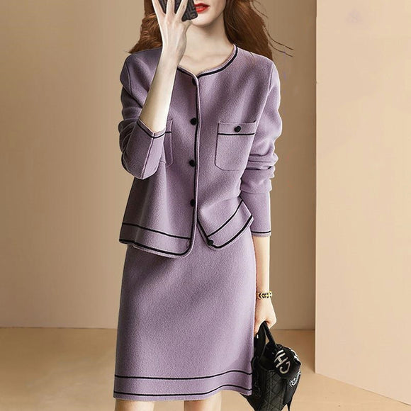法式減齡紫色兩件式裙套裝