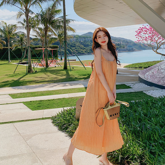 三亞海邊吊帶露背裙2022新款洋裝時尚旅遊度假風長裙女款裙子