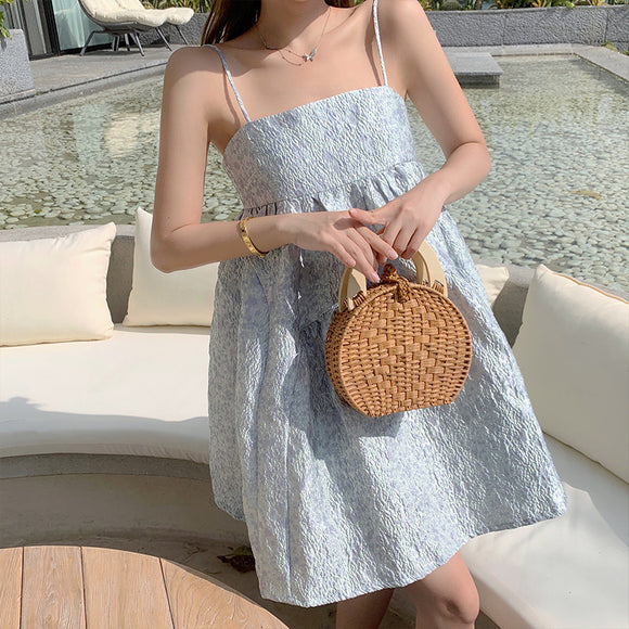 甜美吊帶洋裝女夏短款小個子法式復古仙女超仙森系初戀娃娃裙子