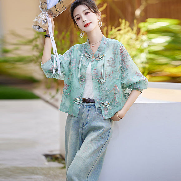 新中式中國風小個子短款外套防曬衣女春夏小香風休閒唐裝