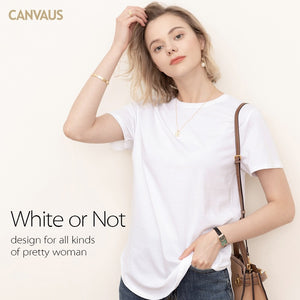 CANVAUS夏季短袖T恤女圓領短袖ig寬鬆不規則休閒百搭上衣女
