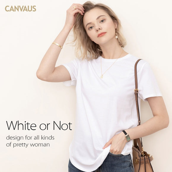CANVAUS夏季短袖T恤女圓領短袖ig寬鬆不規則休閒百搭上衣女