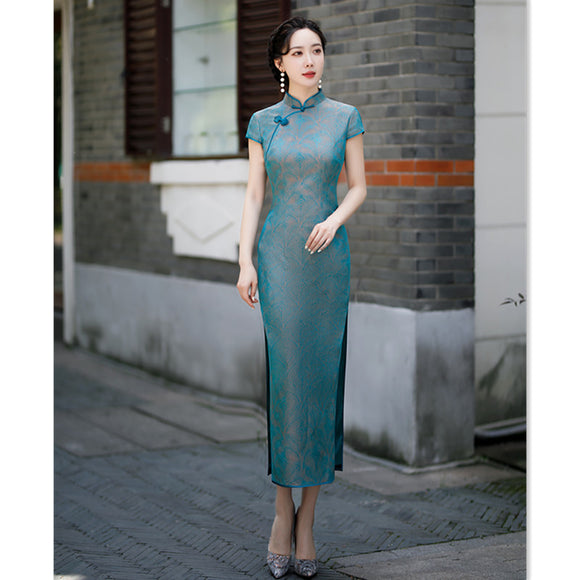 老上海復古改良桑蠶絲長款旗袍2023春夏氣質中老年女士宴會旗