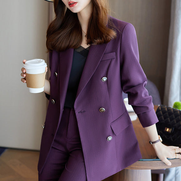 紫色西裝外套女氣質女神範OL套裝高級感小個子休閒西裝套裝春