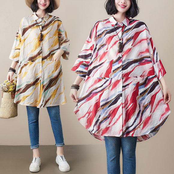 韓版大尺碼女裝印花工藝大尺碼260斤超歐美襯衫寬鬆外套