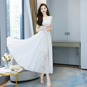 雪紡洋裝女夏季時尚歐美V領拼接收腰顯瘦沙灘裙中長款