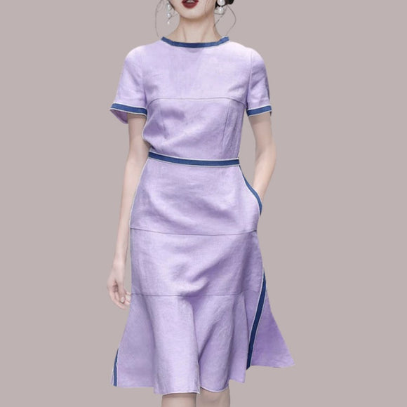 小清新顯瘦女裝2023仙氣連衣裙夏季甜美拚接收腰淑女範裙