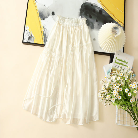 白色小香風套裝女2023法式荷葉邊時髦天絲拼接長裙