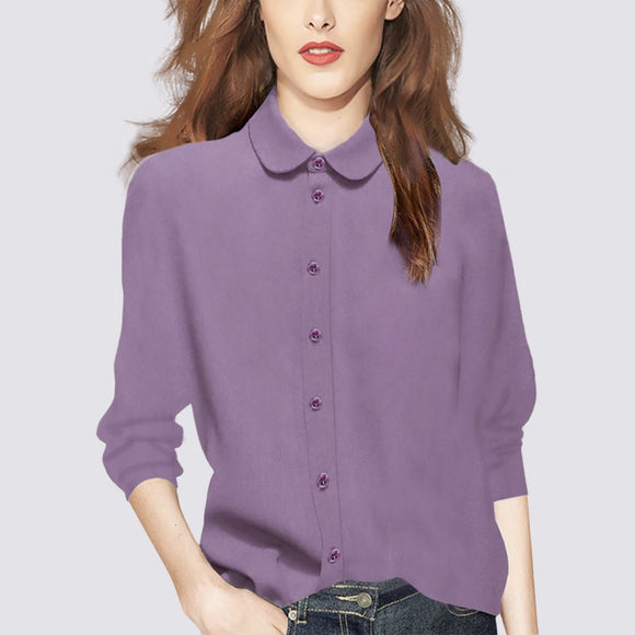 名媛歐美減齡紫色襯衫年春季修身長袖氣質女士小內搭上衣