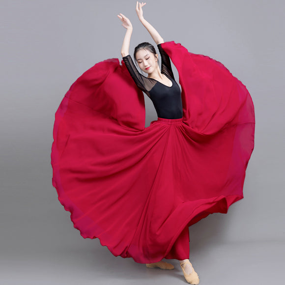 復古風飄逸雙層雙面可穿720度舞蹈演出中國風仙女半身大擺裙長裙