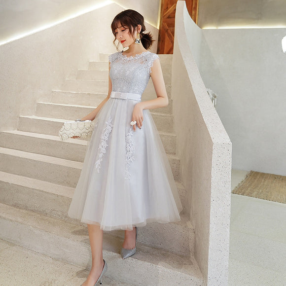 晚禮服灰色伴娘服中長款2023演出洋裝韓版伴娘團小姐妹裙女