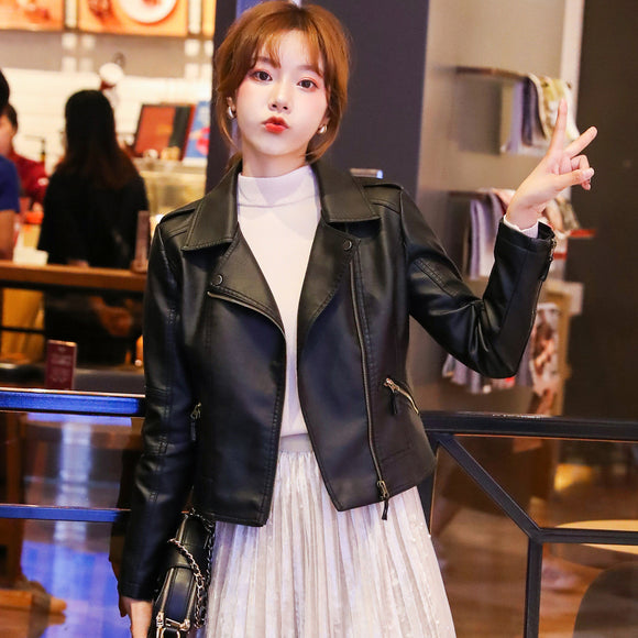 海寧皮衣女士皮夾克pu機車服女式短款新女裝修身外套