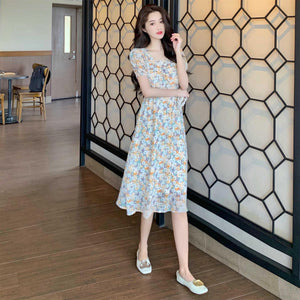 森系小清新碎花雪紡洋裝夏季女裝新款韓版收腰顯瘦印花長裙