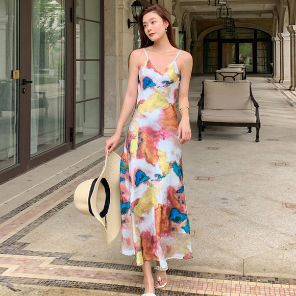 沙灘裙新款長裙夏天顯瘦氣質顯高海邊度假雪紡吊帶洋裝子女
