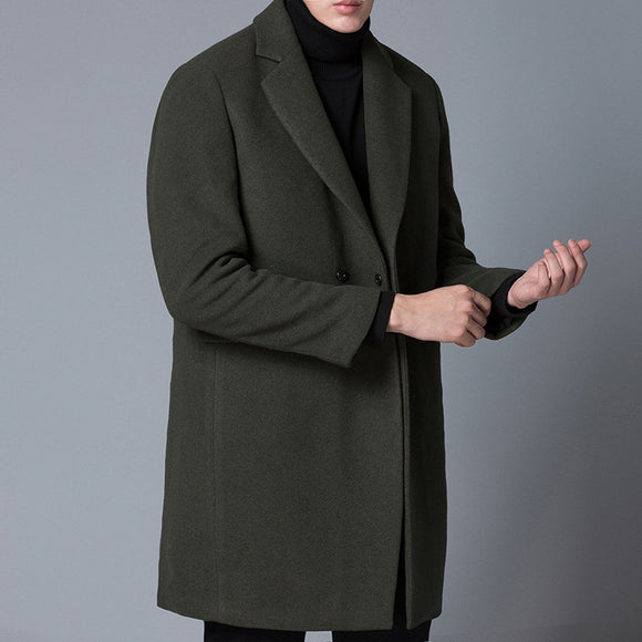 中長款加厚毛呢大衣男式冬季時尚寬鬆韓版純色風衣男外套
