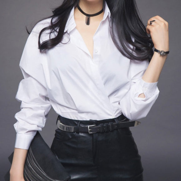 秋裝韓版通勤職業裝女襯衣蝙蝠袖休閑百搭顯瘦OL襯衫