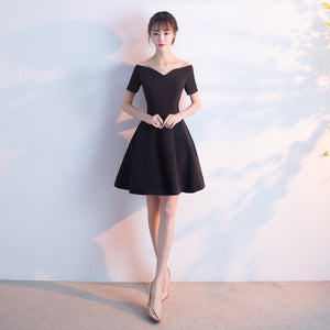 宴會晚禮服女短款2023顯瘦優雅公主一字肩韓版修身禮服洋裝