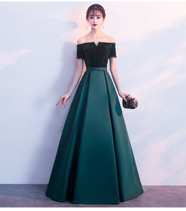一字肩晚禮服女2023長款優雅端莊大氣公司年會晚會主持人禮服