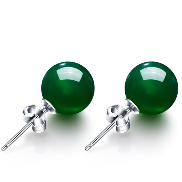 韓版鍍銀時尚天然綠玉髓耳針女綠碧玉寶石水晶耳環首飾品