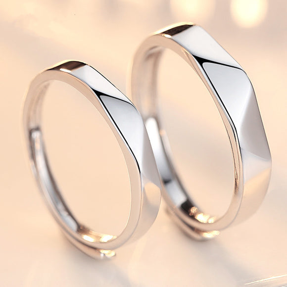 韓版鍍銀菱愛情侶戒指對戒開口菱形戒指一對時尚個性指環首飾