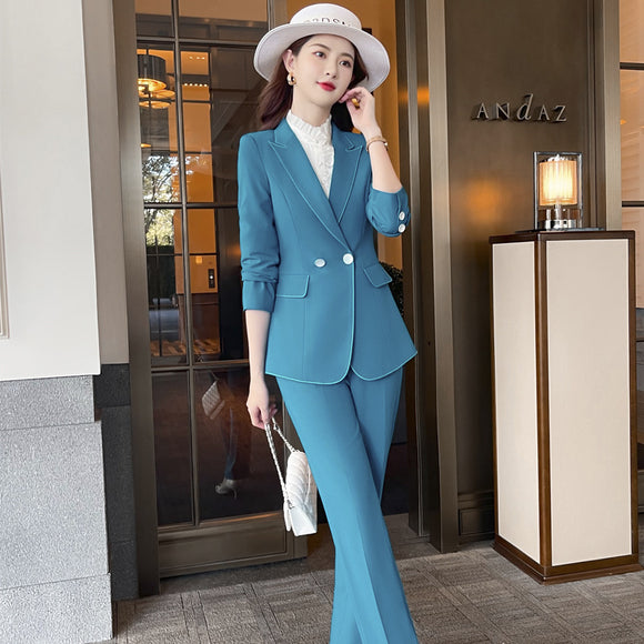 藍色西裝外套女新款春秋韓版時尚氣質女士高端小西裝職業套裝