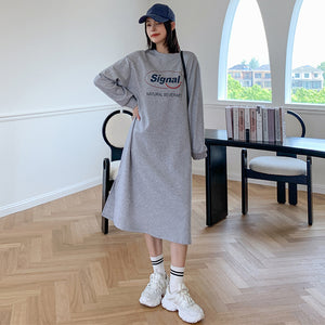 2022秋季寬鬆大尺碼顯瘦長袖洋裝 長款過膝棉質上衣裙女圈圈棉棉質上衣裙