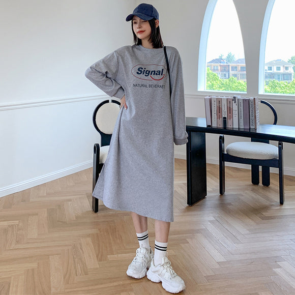 2022秋季寬鬆大尺碼顯瘦長袖洋裝 長款過膝棉質上衣裙女圈圈棉棉質上衣裙