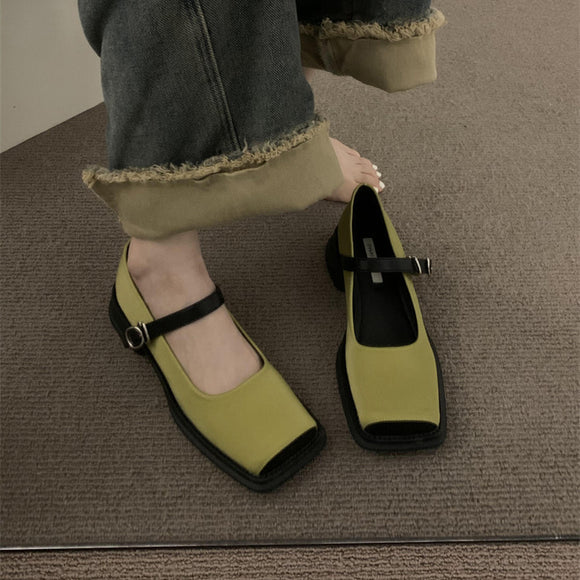法式少女瑪麗珍方頭小皮鞋女鞋子2023年春季新款厚底粗跟單鞋