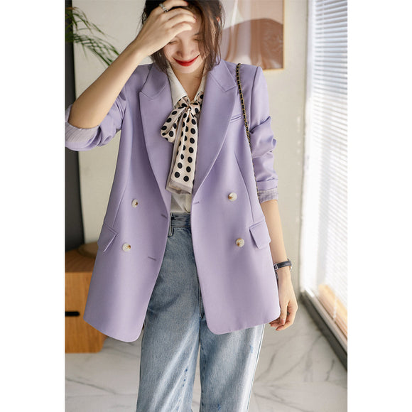 2022秋季新款女裝秋季輕奢高級感上衣套裝小個子紫色西裝外套春秋