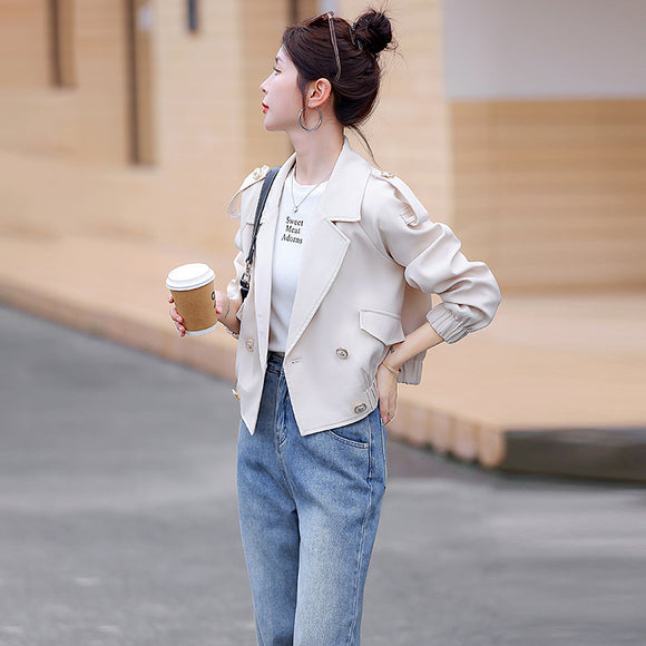 短款韓系風衣外套女春秋2023年小個子時尚設計感減齡休閒大衣