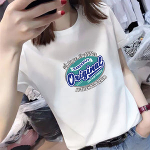 白色短袖T恤女夏天2022年新款圓領字母印花百搭短袖夏季女裝上衣