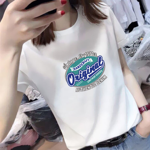 白色短袖T恤女夏天2022年新款圓領字母印花百搭短袖夏季女裝上衣