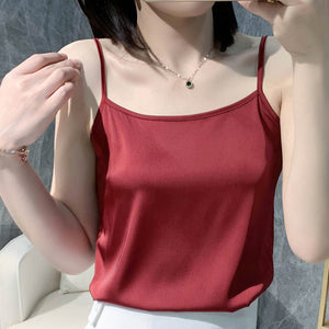 桑蠶絲吊帶背心女外穿西裝內搭內搭一字緞面無袖真絲時尚韓版上衣