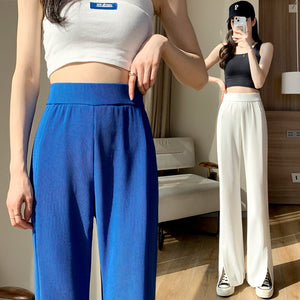 喇叭褲女2022夏季新款時尚歐美直筒高腰顯瘦垂感拖地褲開叉喇叭褲