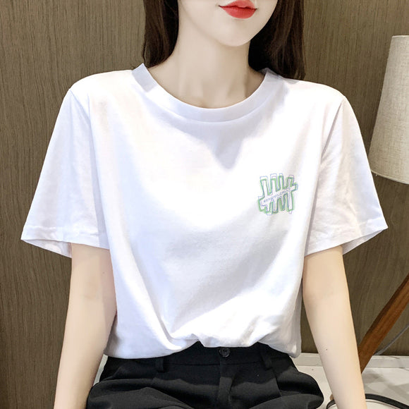 純棉白色短袖T恤女2022新款夏季美式復古港風chic正肩上衣ig潮牌