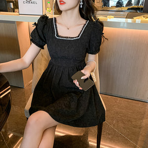 溫柔風少女感法式茶歇裙子小個子收腰顯瘦洋裝