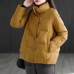 立領羽絨面服女冬季2022新款韓版大尺碼寬鬆輕薄款鋪棉上衣短款外套棉襖