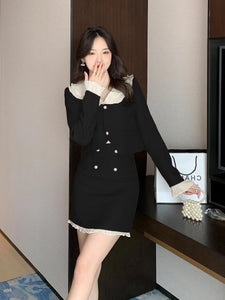 2023秋季小香風套裝女荷葉邊小外套高腰半身裙兩件式套裝