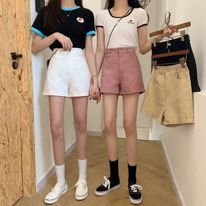 夏季韓版高腰卷邊寬鬆寬腿熱褲子學生顯瘦百搭休閒短褲女