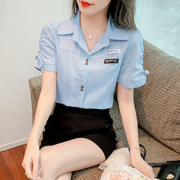 夏季短袖襯衫女設計感套頭上衣