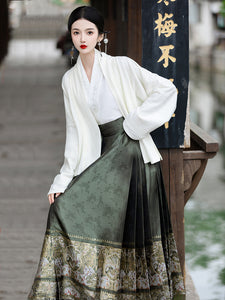 新中式改良漢服套裝女中國風2023秋冬日常通勤馬面裙兩件式套裝潮