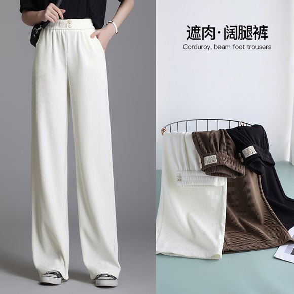 休閒寬褲女2022春夏新款時尚歐美高腰垂感寬鬆顯瘦直筒拖地褲潮