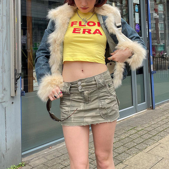 迷彩撞色低腰街頭歐美辣妹風時尚潮流修身包臀半身裙短裙2022新款