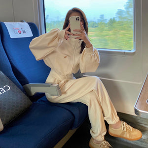 休閒時尚套裝女春秋季減齡歐美韓版運動棉質上衣炸街工裝兩件式套裝潮