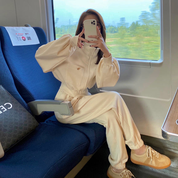 休閒時尚套裝女春秋季減齡歐美韓版運動棉質上衣炸街工裝兩件式套裝潮