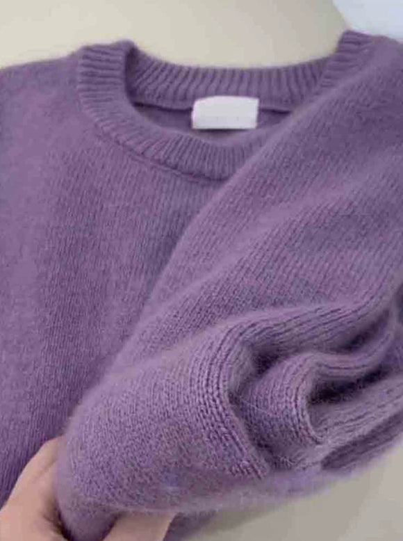 慵懶紫色奶fufu寬鬆小個子毛衣