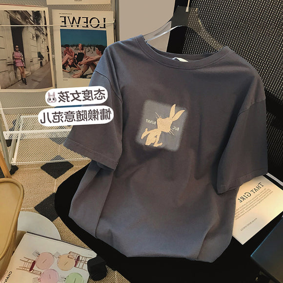 美式復古oversize大尺碼大尺碼設計感小眾短袖T恤女港風寬鬆夏季新款